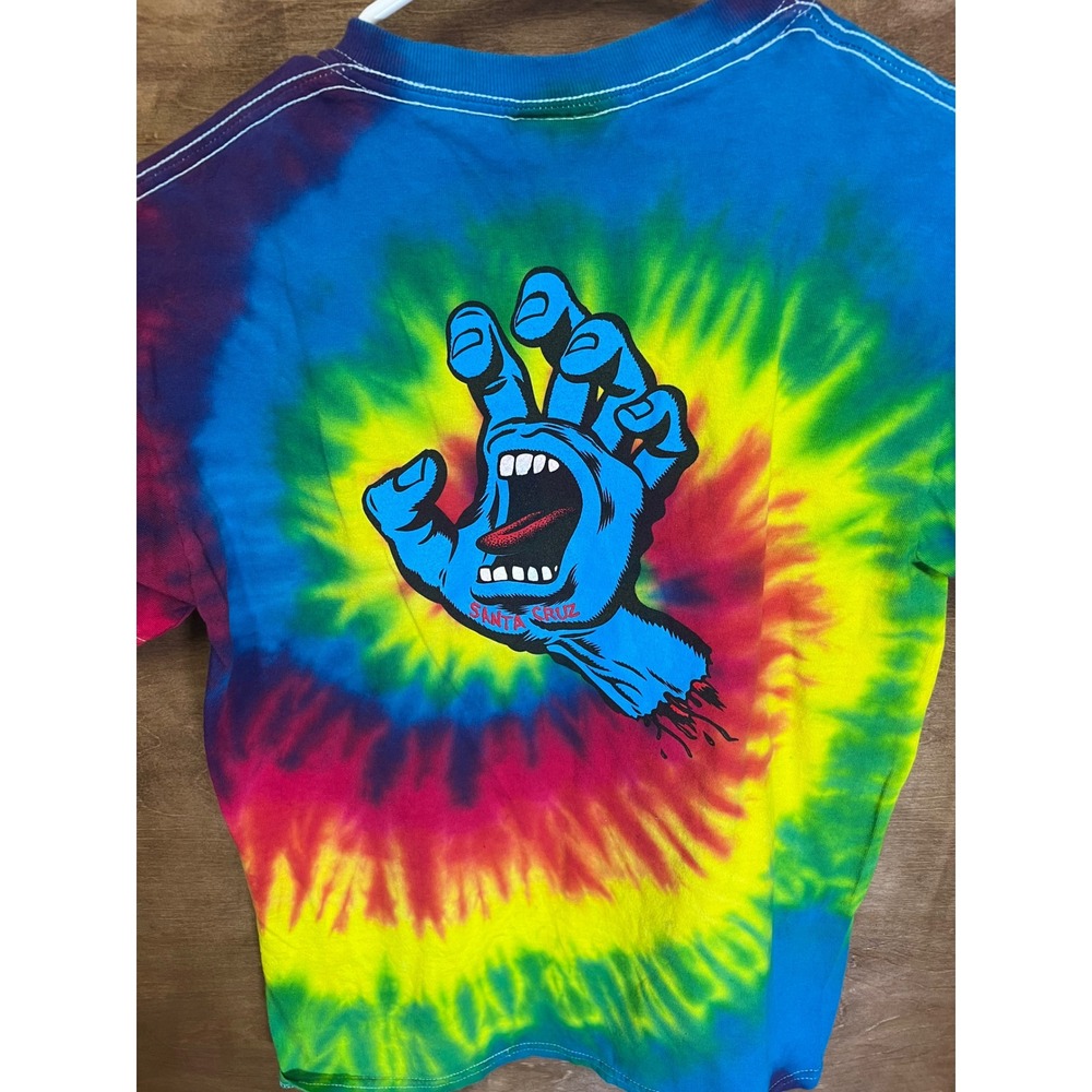 Santa Cruz Screaming Hand Tie Dye T-Shirt Mens Small Speed Wheels Rainbow Skate